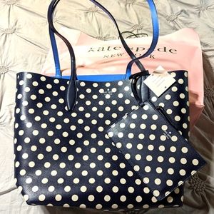 Kate Spade Large Polka Dot Reversible Tote - Enchanted Forest Blue